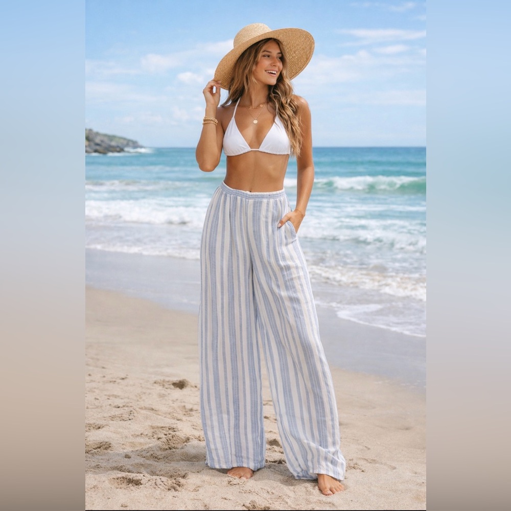 Vintage Ann Taylor‎ Striped Silk Wide-Leg Pants Sheer beachy vibes So chic